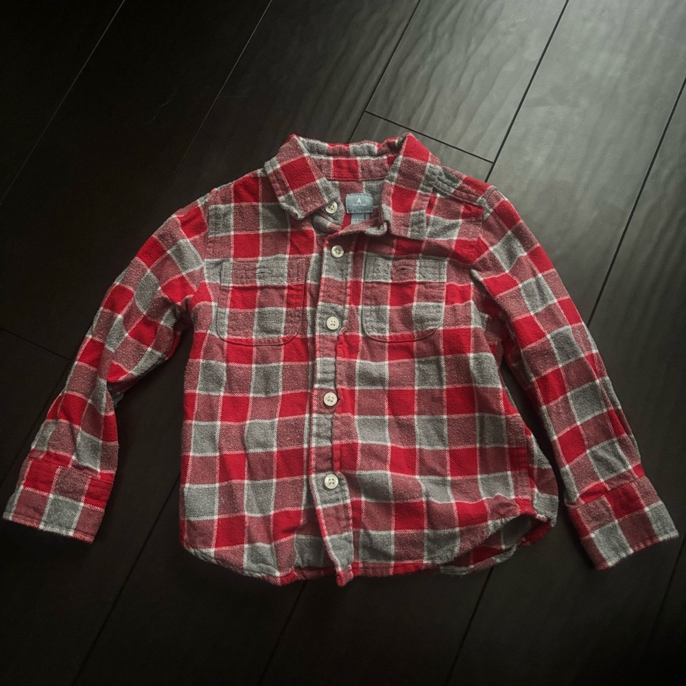 Baby Gap button down red & gray heavy flannel shirt size 3T EUC